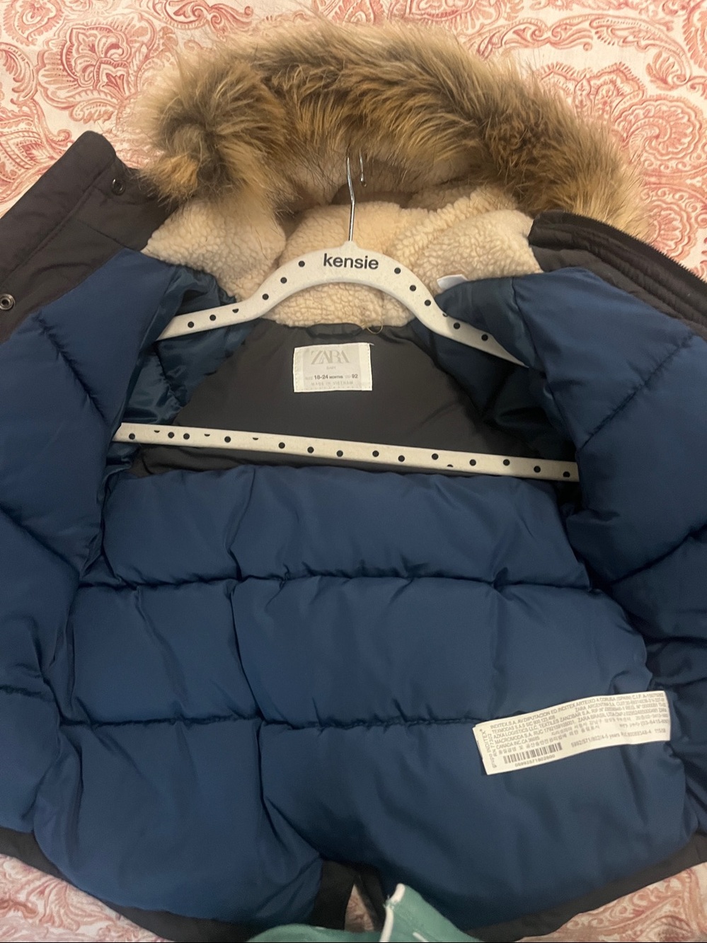 Zara baby premium parka dark gear Puffer Coat with Faux-Fur Hood Trim - Picture 2 of 5